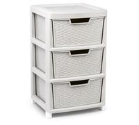 Ecom Valley Large Rattan Effect Storage Drawers Plastic Storage Drawers Plastic Drawers Organiser for Bedroom Kitchen Home Space Saving Storage Unit (Rattan Cream, 3 Tier)