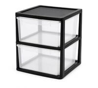 Ecom Valley Large Rattan Effect Storage Drawers Plastic Storage Drawers Plastic Drawers Organiser for Bedroom Kitchen Home Space Saving Storage Unit (Black Clear, 2 Tier)