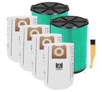 ECOMAID VF6000 5-Layer Pleated Replacement Filter Compatible with Ridgid 5-20 Gallon Wet Dry Vacuums WD5500 WD0671 WD6425 WD7000 WD1280 WD1851 WD1680 WD1956 RV2400A 1400RV RV2600B (2 Filters + 4 Bags)