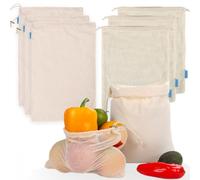 Ecomanna 3 Reusable Mesh Produce Bags &3 Organic Cotton Muslin Bags with Spring-Lock Closure Zero Waste Kit for Grocery Shopping, Vegetable, Fruit Storage, Bulk Food, Travel