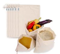 Ecomanna Reusable Produce Bags Organic Cotton Mesh Bags with Secure Locking Drawstring for Fruits Vegetables Grocery Washable Zero Waste Kitchen Essentials, Natural Cotton, 2 Large, 2 Medium, 2 Small