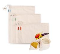 Ecomanna Reusable Produce Bags Organic Cotton Mesh Bags with Secure Locking Drawstring for Fruits Vegetables Grocery Washable Zero Waste Kitchen Essentials (6 Pack-2L 2M 2S)