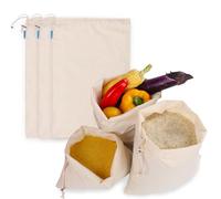 Ecomanna Reusable Produce Bags Organic Cotton Mesh Bags with Secure Locking Drawstring for Fruits Vegetables Grocery Washable Zero Waste Kitchen Essentials, Natural Cotton, 2 Large, 2 Medium, 2 Small