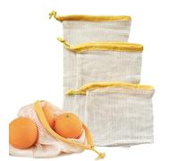 Ecomanna Reusable Produce Bags Organic Cotton Mesh Eco Friendly Fruit & Vegetable Bags, Drawstring Grocery Bags for Storage, Zero Waste Kitchen Essentials (Yellow-3)