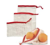 Ecomanna Reusable Produce Bags Organic Cotton Mesh Eco Friendly Fruit & Vegetable Bags, Drawstring Grocery Bags for Storage, Zero Waste Kitchen Essentials (RED-3)