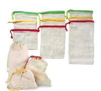 Ecomanna Reusable Produce Bags Organic Cotton Mesh Eco Friendly Fruit & Vegetable Bags, Drawstring Grocery Bags for Storage, Zero Waste Kitchen Essentials (Multicolor-9)