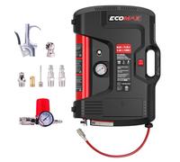 ECOMAX Wall Mount Air Compressor with 8 Pieces Accessory Kit, Tire Inflator Portable Air Compressor with 30ft Retractable Air Hose, Mini Pressure Tank