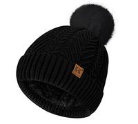 ECOMBOS Bobble Hat Women - Winter Hats for Women Warm Beanie Hat Knitted Wooly Hats Thermal Fleece Line with Pom Pom for Ladies Outdoor Ski