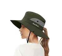 ECOMBOS Womens Sun Hats Wide Brim UV Protection Mesh Foldable Ponytail Bucket Fishing Hat Beach Cap for Fishing Hiking Gardening Outdoor Army Green