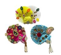 Ecommall Laddu Gopal Pagdi Size 0 No Designer Pagri Combo Mukut Shringar Set for God, Idol, Kanha ji, Krishna, Sai Baba, Khatu Shyam ji, Ganesh ji, MATA Rani Accessories - P0AG (Set of 3)