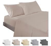 ECOMMERC3 | 3 Piece Sheet Set for 105 Bed Made in Spain - Sheet Set with Fitted Sheet, Top Sheet and 1 Pillowcase Earth Colour, Extra Soft and Lightweight Sheet