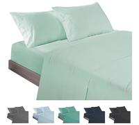 ECOMMERC3 | 3 Piece Sheet Set for 105 Bed Made in Spain - Sheet Set with Fitted Sheet, Top Sheet and 1 Pillowcase Green Color, Extra Soft and Lightweight Sheet