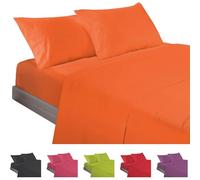 ECOMMERC3 | 3 Piece Sheet Set for 105 Bed Made in Spain - Sheet Set with Fitted Sheet, Top Sheet and 1 Pillowcase Orange Color, Extra Soft and Lightweight Sheet