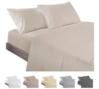 ECOMMERC3 | 3 Piece Sheet Set for 105 Bed Made in Spain - Sheet Set with Fitted Sheet, Top Sheet and 1 Pillowcase Beige, Extra Soft and Lightweight Sheet