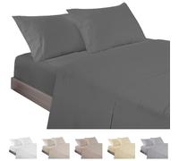 ECOMMERC3 | 3 Piece Sheet Set for 135cm Bed Made in Spain - Sheet Set with Fitted Sheet, Top Sheet and 1 Pillowcase Anthracite Color, Extra Soft and Lightweight Sheet