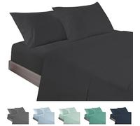 ECOMMERC3 | 3 Piece Sheet Set for 135cm Bed Made in Spain - Sheet Set with Fitted Sheet, Top Sheet and 1 Pillowcase Black Color, Extra Soft and Lightweight Sheet