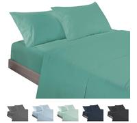 ECOMMERC3 | 3 Piece Sheet Set for 80 Bed Made in Spain - Sheet Set with Fitted Sheet, Top Sheet and 1 Pillowcase Aquamarine, Extra Soft and Lightweight Sheet
