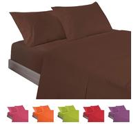 ECOMMERC3 | 3 Piece Sheet Set for 80 Bed Made in Spain - Sheet Set with Fitted Sheet, Top Sheet and 1 Pillowcase Brown, Extra Soft and Lightweight Sheet