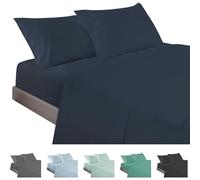 ECOMMERC3 | 3 Piece Sheet Set for 90 Bed Made in Spain - Sheet Set with Fitted Sheet, Top Sheet and 1 Pillowcase Navy Color, Extra Soft and Lightweight Sheet