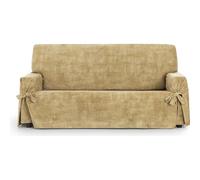 ECOMMERC3 | 3 Seater Sofa Cover in Non-Elastic Velvet Fabric - Mustard Soft Touch Sofa Cover with Stain Resistant Finish and Adjustment with Decorative Ties