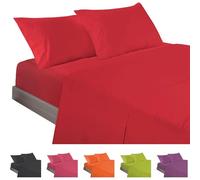 ECOMMERC3 | 4-Piece Bed Sheet Set 200 Made in Spain - Sheet Set with Fitted Sheet, Top Sheet and 2 Pillowcases 45 x 110 cm Red