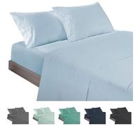 ECOMMERC3 | 4 Piece Sheet Set for 180 Bed Made in Spain - Sheet Set with Fitted Sheet, Top Sheet and 2 Pillowcases Sky Blue, Extra Soft and Lightweight Sheet