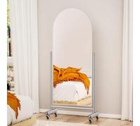 Ecomosita Large Arched Full Length Mirror on Wheels, Rolling Tilting Swivel Floor Mirror 65" x 23" with Stainless Steel Frame and Stand, Modern Dressing Mirror Body Mirror, Home Decor,Silver