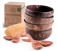 Ecomotions Handmade Wooden Bowl Set - Coconut Bowl and Spoon Set of 4 - Tropical Bowls for Food and Eco Friendly Gift Set for Vegans