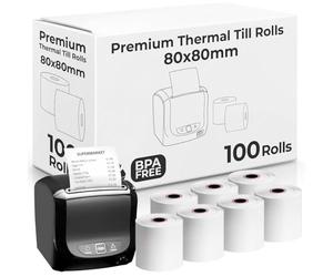 eCompostable 80X80mm Smudge Free Till rolls for PDQ Machines, Thermal Receipt Printer Rolls, Card Machine Paper Rolls for Sam 4S, POS-XQ1, Star Micronics TSP100 Series, Bixolon SRP Citizen CT 100 Roll