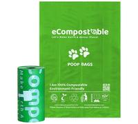 eCompostable Eco-Friendly Poop Bags Compostable Cat Poop Bags - 15 Count (1 Roll) Unscented, Leak-Proof, Compostable Waste Bags for Dogs & Cats, 23x33cm Green