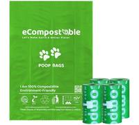 eCompostable Eco-Friendly Poop Bags Compostable Cat Poop Bags - 60 Count (4 Roll) Unscented, Leak-Proof, Compostable Waste Bags for Dogs & Cats, 23x33cm Green