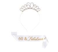 Ecomtwist 60th Celebration Sash & Crown Set - Rose Gold 60 and Fabulous Sash & Sparkling Rhinestone Crown - Ideal for 60th Birthday Gifts for Her, Milestone Party Decorations, and Accessories.