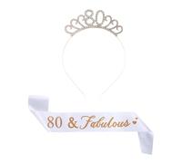Ecomtwist 80th Birthday Sash & Tiara Set - Rose Gold 80 & Fabulous Satin Sash and Rhinestone Tiara - Ideal for 80th Birthday Gifts, Decorations, and Celebration Accessories for Women