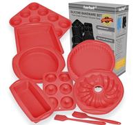 Economical 9in1 Nonstick Silicone Baking Cake Tin Pan Tray Moulds Sheet Set for Oven,Heat Resistant Bakeware Utensils Mold Tools for Pancake Donut Cupcake Bread Loaf Muffin Savarin