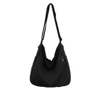 Economical Cotton Canvas Tote Bag,Women Hobo Shoulder Bag Crossbody Handbag with 3 External Pocket,Zipper Closure, E Tote Bag--black, M, Casual