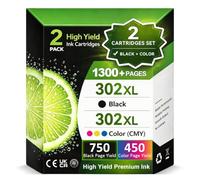 Economink 302XL Ink Cartridges Black & Colour Multipack - High Yield Replacement for HP 302 Ink - Compatible with DeskJet 3630 2130, Envy 4520, OfficeJet 3830 4650 Series Printers (2 Pack)