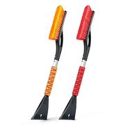 EcoNour 27" Aluminum Car Snow Scraper and Brush (Orange) | Weaved Bristle Head with Metal Body Ice Scraper for Car Windshield | Tough Ice Scraper with Ergonomic Foam Grip Winter Accessory | 2 Pack