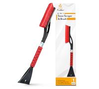 EcoNour 27" Aluminum Car Snow Scraper and Brush (Red) | Scratch-Free Weaved Bristle Head with Metal Body Ice Scraper for Car Windshield | Tough Ice Scraper with Ergonomic Foam Grip for Cars | 1 Pack