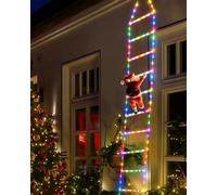 EcoNour Christmas Ladder Lights with Santa Claus - 200 LED Lights, 8 Light Modes, Timer Memory Function, Mains Powered, Indoor Outdoor Garden Tree Christmas Decorations (Multiple Color)