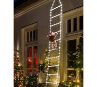 EcoNour Christmas Ladder Lights with Santa Claus - 200 LED Lights, 8 Light Modes, Timer Memory Function, Mains Powered, Indoor Outdoor Garden Tree Christmas Decorations (Cool White)