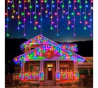 EcoNour Icicle Lights Outdoor Christmas Lights 240 LED 7.5M Multicolor Decorations String Fairy Lights with Timer for Xmas Garden & Party | Mains Powered Clear Cable