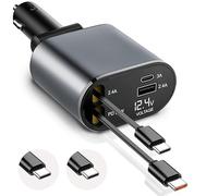EcoNour Super Fast 4-in-1 Retractable Dual C Type Car Charger | PD30W Charger for Multiple Devices | 82 cm Long, Flexible,Universal & Compact Design | Compatible for iphones, Samsung & Android Devices