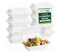 Econx 1 Compartment Disposable Bagasse Food Box With Lids 9X6 Inch Clamshell Takeaway Boxes 200Pc