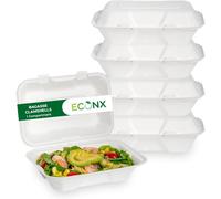 ECONX 1 Compartment Disposable Bagasse Food Box with Lids Takeaway 9x6 Inch in White | Size: 100 Pieces ECONX White 100 Pieces