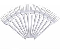 Econx 100 Pack White Plastic Reusable Forks Heavy Duty Cutlery Forks For Parties, Catering, Dining & Events