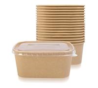 ECONX 100 X 1000ml Kraft Food Containers with Plastic Lids PP Rectangular Takeaway Food Box Heavy-Duty | Leakproof and Oil-Proof Kraft Paper Salad Box Bowls Deli Tubs for Lunch Restaurants, Parties