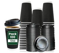 ECONX 100 X 12oz Disposable Coffee Cups with Lids Black - Durable, Strong, Leakproof Triple Wall Takeaway Coffee Cups with Lids Insulated Paper Cups for Hot & Cold Drinks, Coffee, Tea, Hot Beverage
