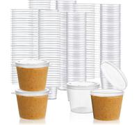 Econx 100 X 1Oz Sauce Pots With Hinged Lids Round Disposable Plastic Deli Containers Portion Cups For Sauces, Jello Shots Snacks