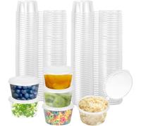 Econx 100 X 2Oz Sauce Pots With Hinged Lids Round Disposable Plastic Deli Containers Portion Cups For Sauces, Jello Shots Snacks