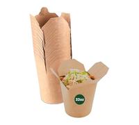 ECONX 100 X 32oz Kraft Noodle Boxes - Leak Proof Disposable Food Containers Chinese Fast Food Takeaway Box With Tuck Top Lid Takeaway Snack Boxes for Hot Food, Rice, and Noodles
